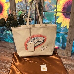 CHANEL White Canvas Limited Edition Karl Lagerfeld Mobile Art Tote
